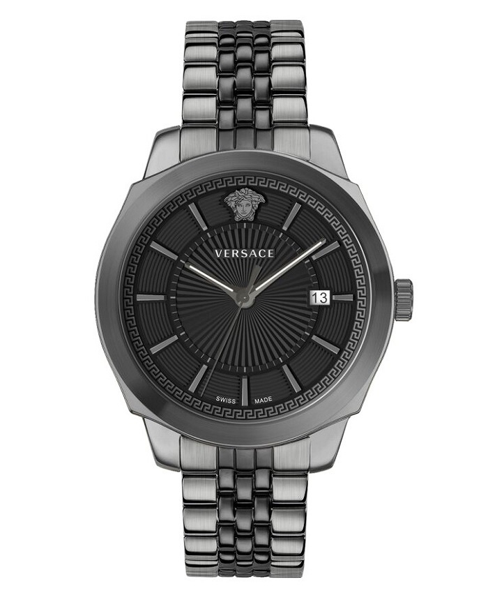 Versace Icon Classic Roloi Batarias me Mavro / Ggri Metalliko Brasele VEV901323