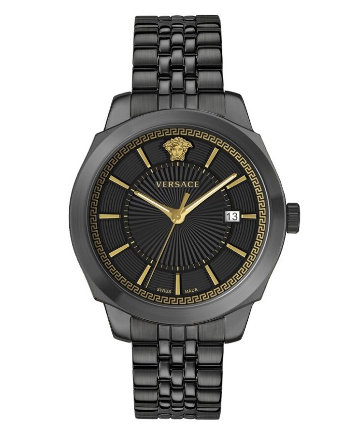 Versace Icon Classic Roloi Batarias me Mavro Metalliko Brasele VEV901823