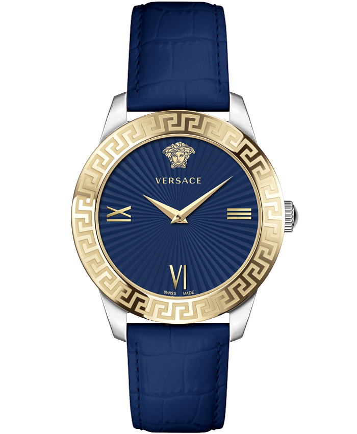 Versace Greca Roloi Batarias me Ble Dermatino Louraki VEVC00219
