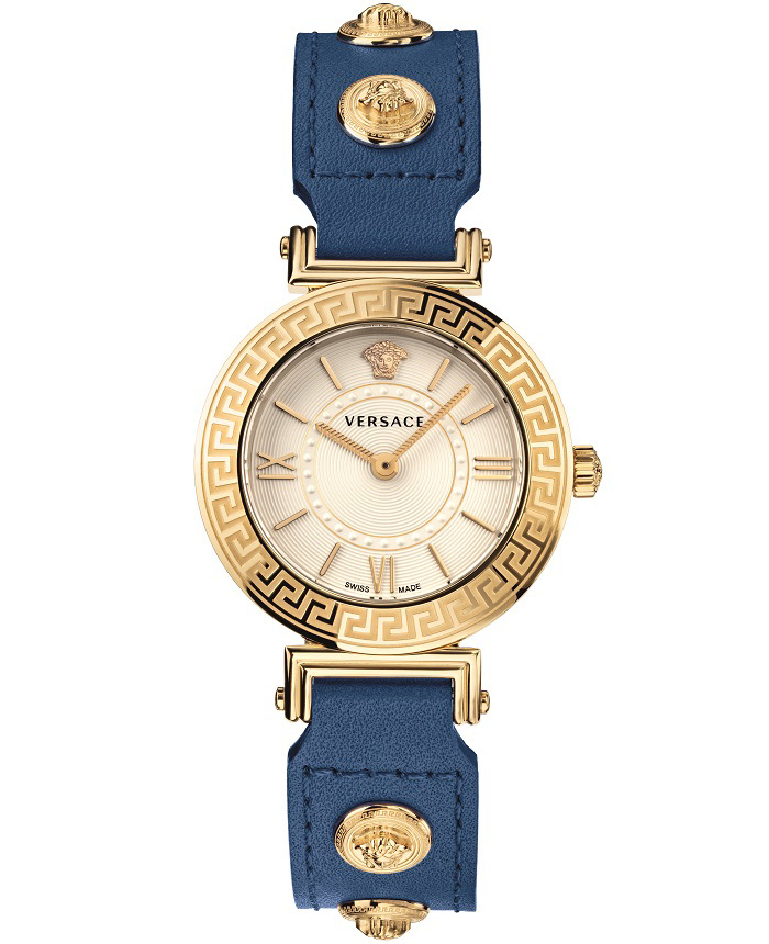 Versace Tribute Roloi Batarias me Ble Dermatino Louraki VEVG00320