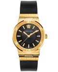 Versace Greca Logo Lady Roloi Batarias me Mavro Dermatino Louraki VEVH00320