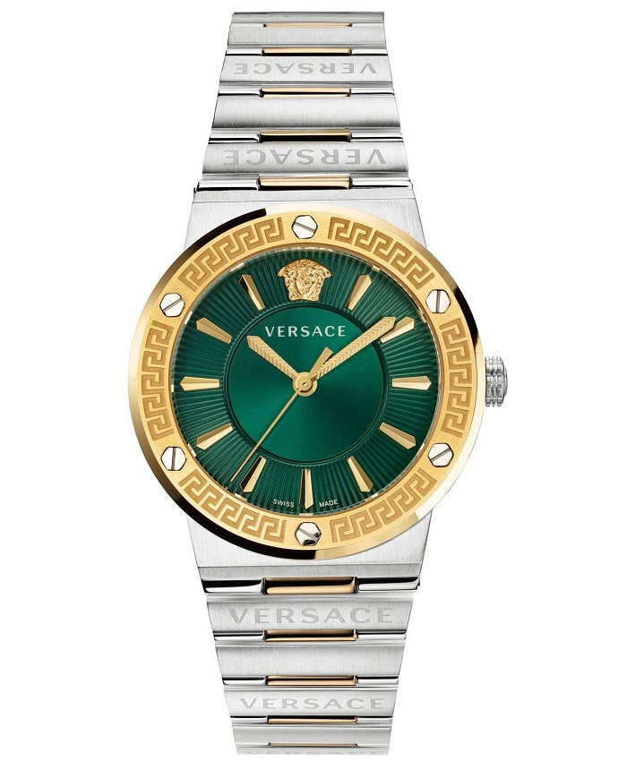 Versace Greca Logo Roloi Batarias me Roz Xruso / Asimi Metalliko Brasele VEVH00720