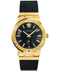 Versace Greca Logo Roloi Batarias me Mavro Dermatino Louraki VEVI00220