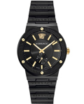 Versace Greca Logo Roloi Batarias me Mavro Metalliko Brasele VEVI00620