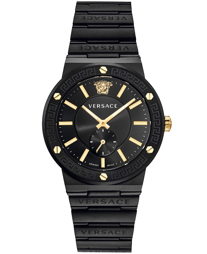 Versace Greca Logo Roloi Batarias me Mavro Metalliko Brasele VEVI00620