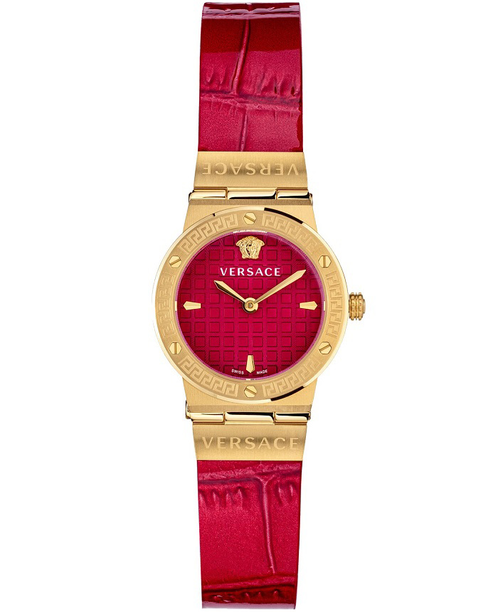 Versace Greca Logo Mini Roloi Batarias me Kokkino Dermatino Louraki VEZ100621