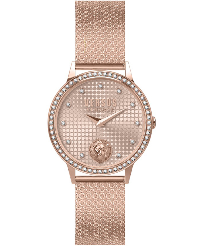 Versus by Versace Strandbank Crystals Roloi Batarias me Roz Xruso Metalliko Brasele VSP572821