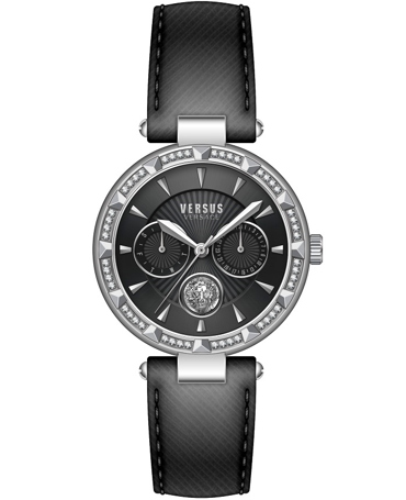 Versus by Versace Sertie N Crystal Ρολόι Μπαταρίας με Μαύρο Δερμάτινο Λουράκι VSPOS3321