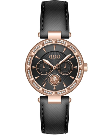 Versus by Versace Sertie N Crystal Ρολόι Μπαταρίας με Μαύρο Δερμάτινο Λουράκι VSPOS3621