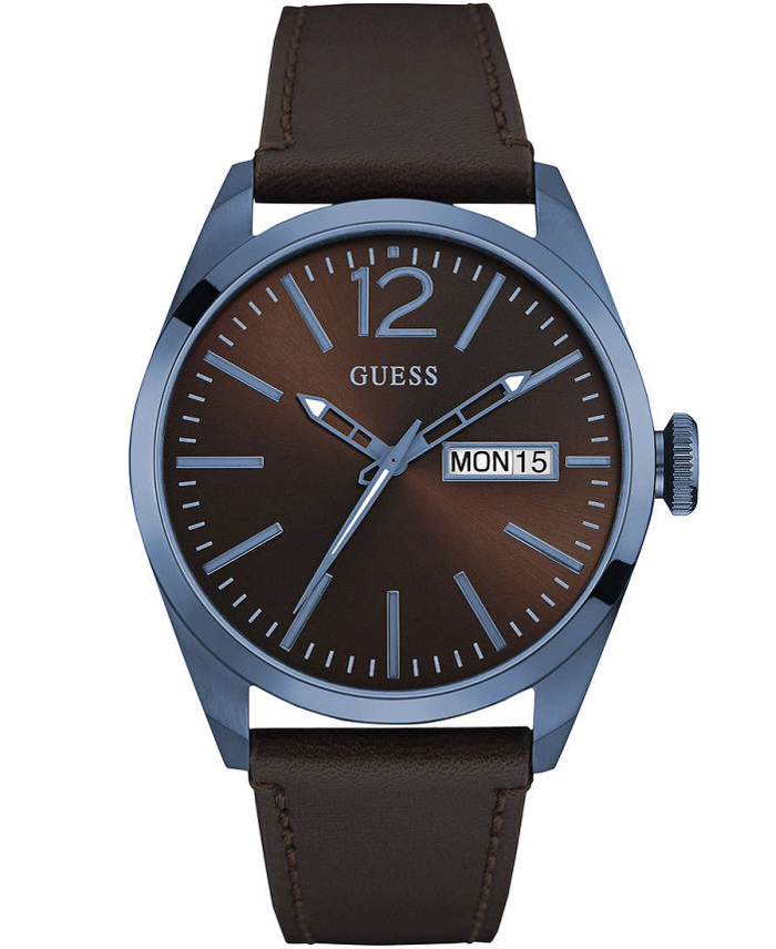 Guess Vertigo Roloi Batarias me Kafe Dermatino Louraki W0658G8