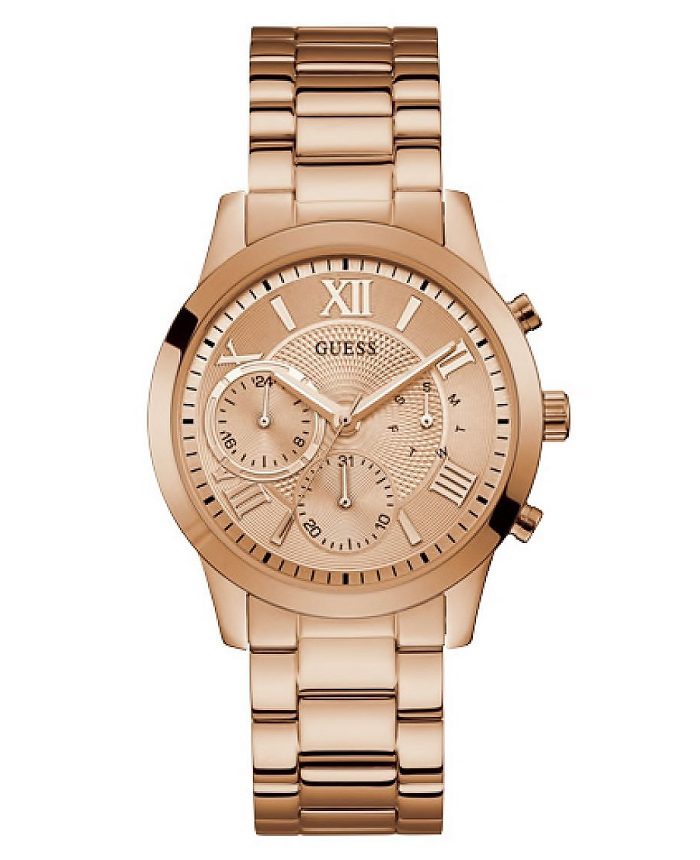 Guess Solar Roloi Batarias me Roz Xruso Metalliko Brasele W1070L3