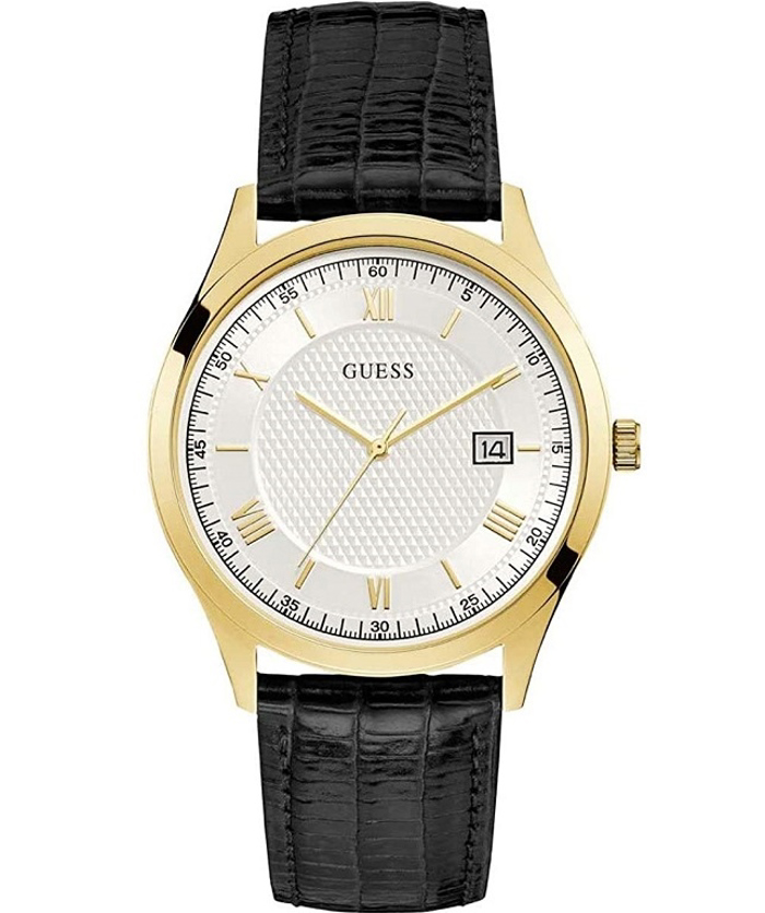 Guess Element Roloi Batarias me Mavro Dermatino Louraki W1182G5