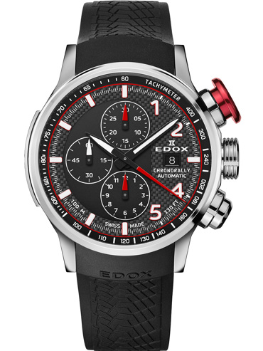 Edox Chronorally Ρολόι Χρονογράφος Αυτόματο με Μαύρο Καουτσούκ Λουράκι 01129-TRCA-NCAR