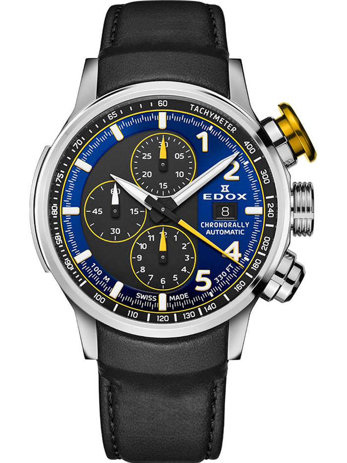 Edox Chronorally Roloi Xronogafos Aftomato me Mavro Dermatino Louraki 01129-TTNJCN-BUNJ