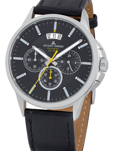 Jacques Lemans Sydney Ρολόι Χρονογράφος Μπαταρίας με Μαύρο Δερμάτινο Λουράκι 1-1542A