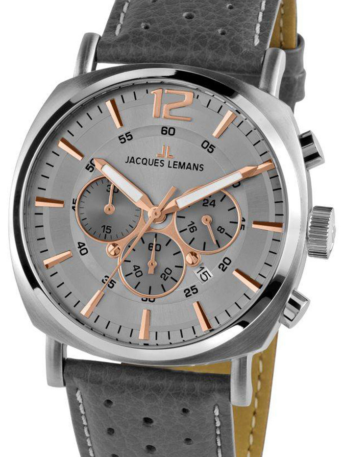 Jacques Lemans Lugano Roloi Xronogafos Batarias me Ggri Dermatino Louraki 1-1645.1L