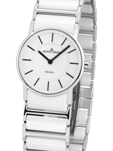 Jacques Lemans York Ρολόι Μπαταρίας με Ασημί / Λευκό Κεραμικό Μπρασελέ 1-1649E