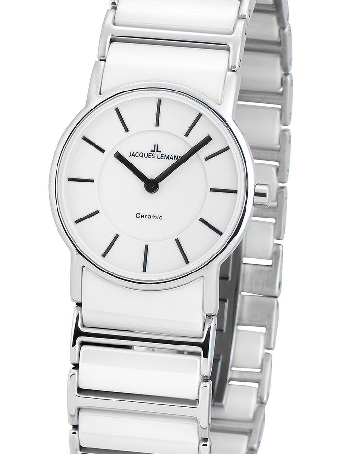 Jacques Lemans York Roloi Batarias me Asimi / Lefko Keramiko Brasele 1-1649E