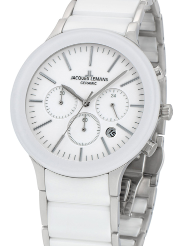 Jacques Lemans Dublin Ρολόι Χρονογράφος Μπαταρίας με Λευκό Κεραμικό Μπρασελέ 1-1854B