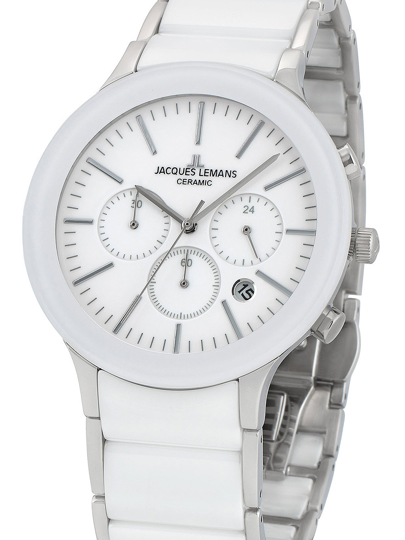 Jacques Lemans Dublin Ρολόι Χρονογράφος Μπαταρίας με Λευκό Κεραμικό Μπρασελέ 1-1854B