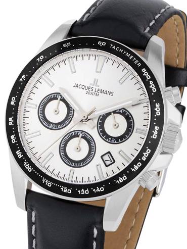 Jacques Lemans Liverpool Ρολόι Χρονογράφος Μπαταρίας με Μαύρο Δερμάτινο Λουράκι 1-1877B