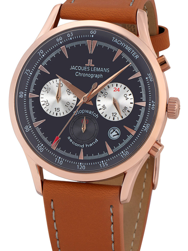 Jacques Lemans Retro Classic Ρολόι Χρονογράφος Μπαταρίας με Καφέ Δερμάτινο Λουράκι 1-2068F