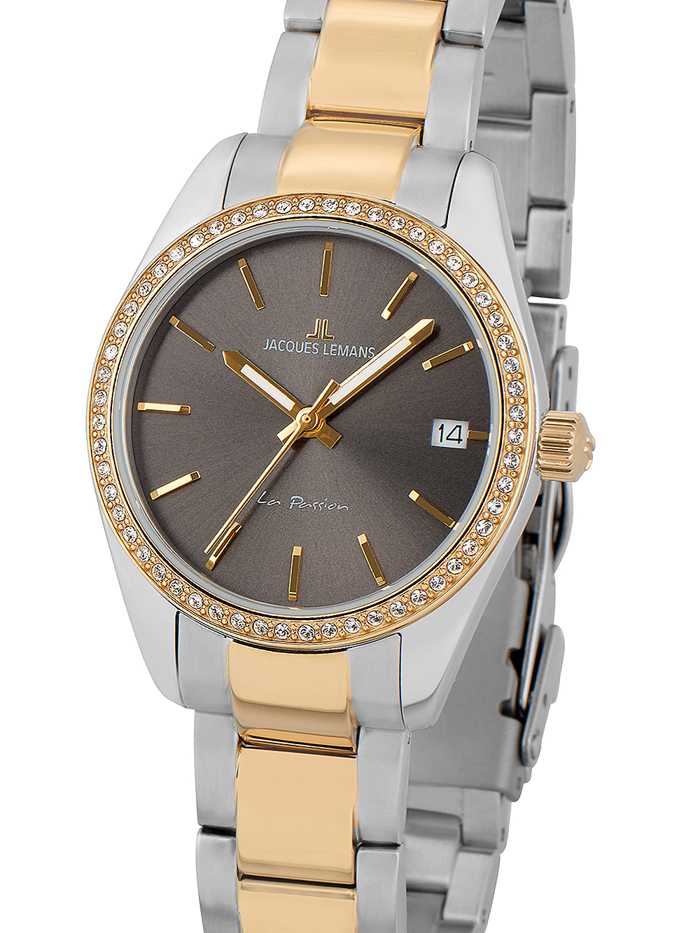 Jacques Lemans La Passion Roloi Batarias me Xruso / Asimi Metalliko Brasele 1-2085G