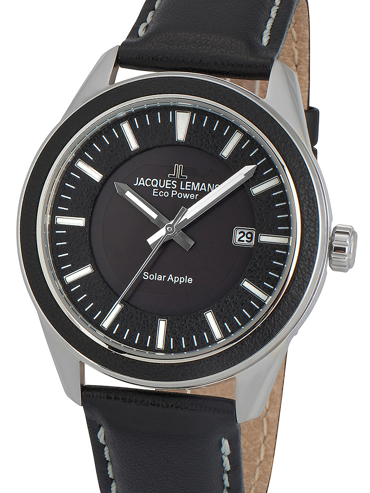 Jacques Lemans Eco-Power Apple Ρολόι Ηλιακής Ενέργειας με Μαύρο Οικολογικό Δερμάτινο Λουράκι 1-2116A