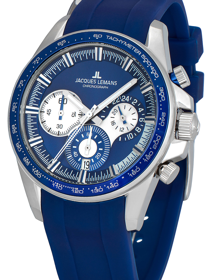 Jacques Lemans Liverpool Roloi Xronogafos Batarias me Ble Kaoutsouk Louraki 1-2127B