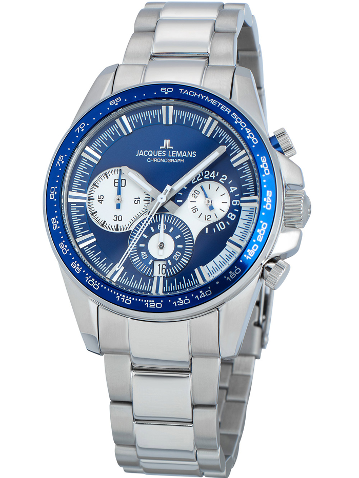 Jacques Lemans Liverpool Roloi Xronogafos Batarias me Asimi Metalliko Brasele 1-2127F