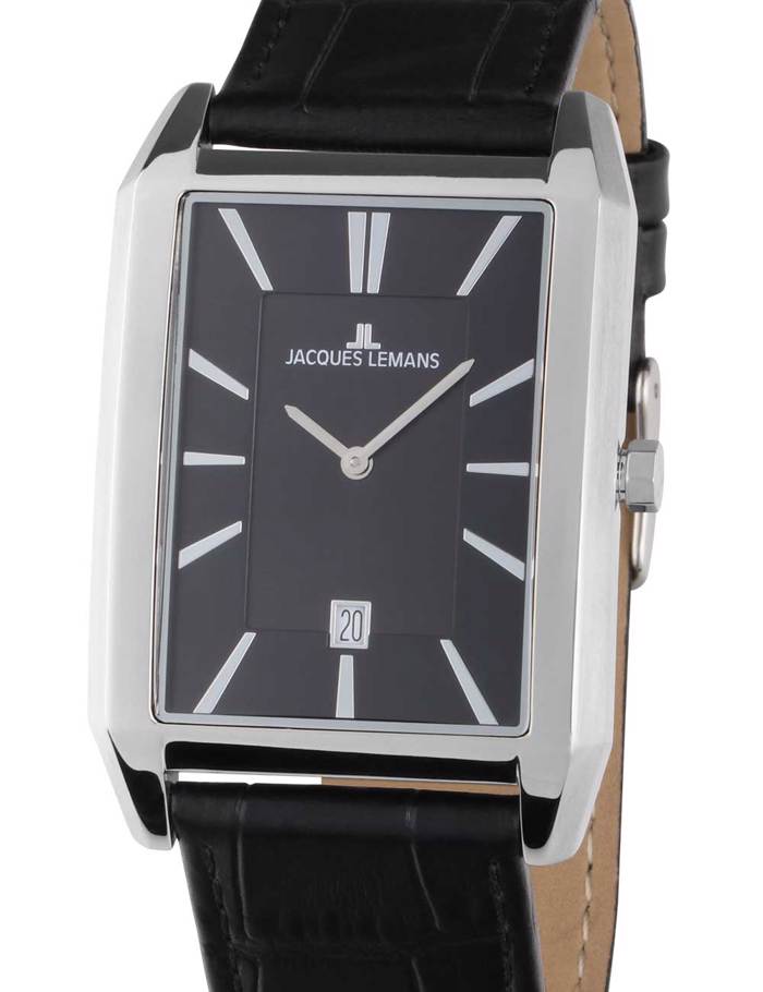 Jacques Lemans Torino Roloi Batarias me Mavro Dermatino Louraki 1-2160.1B