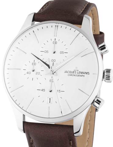 Jacques Lemans London Ρολόι Χρονογράφος Μπαταρίας με Καφέ Δερμάτινο Λουράκι 1-2163B