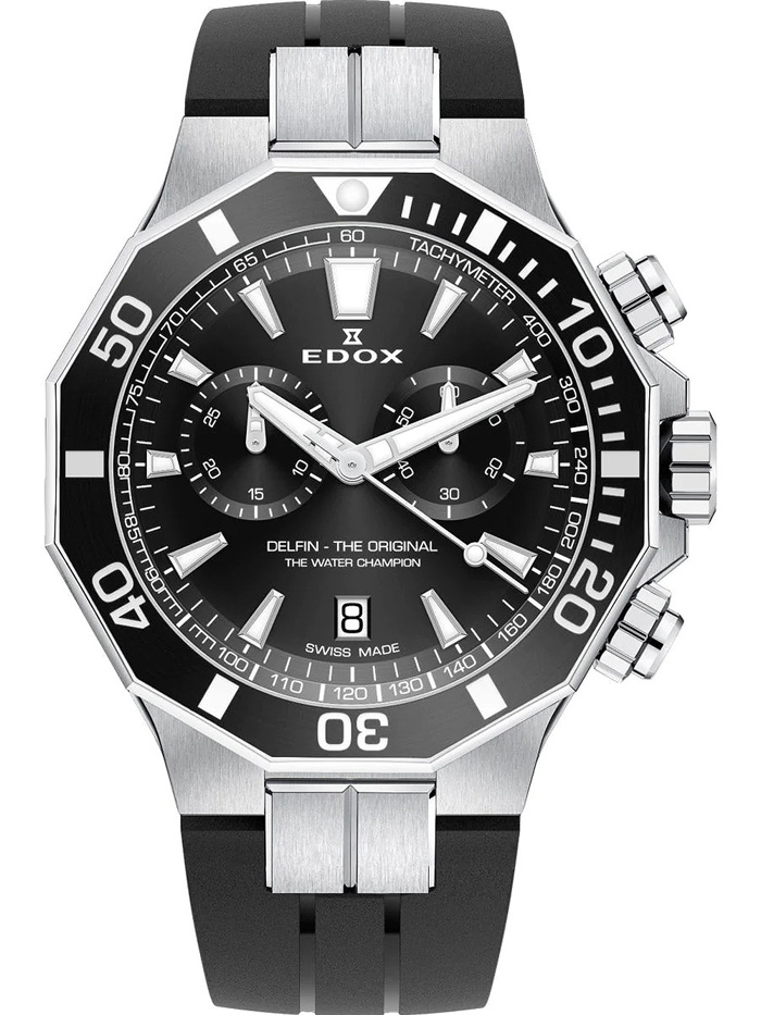 Edox Delfin Roloi Xronogafos Batarias me Mavro Kaoutsouk Louraki 10112-3NCA-NIN