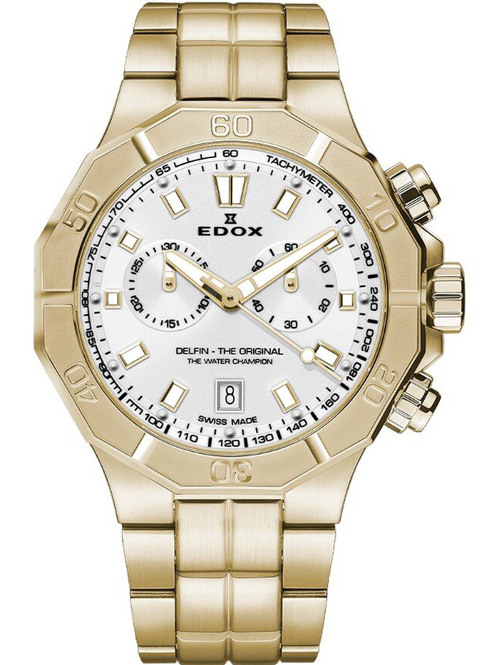 Edox Delfin Roloi Xronogafos Batarias me Xruso Metalliko Brasele 10113-37JM-AID