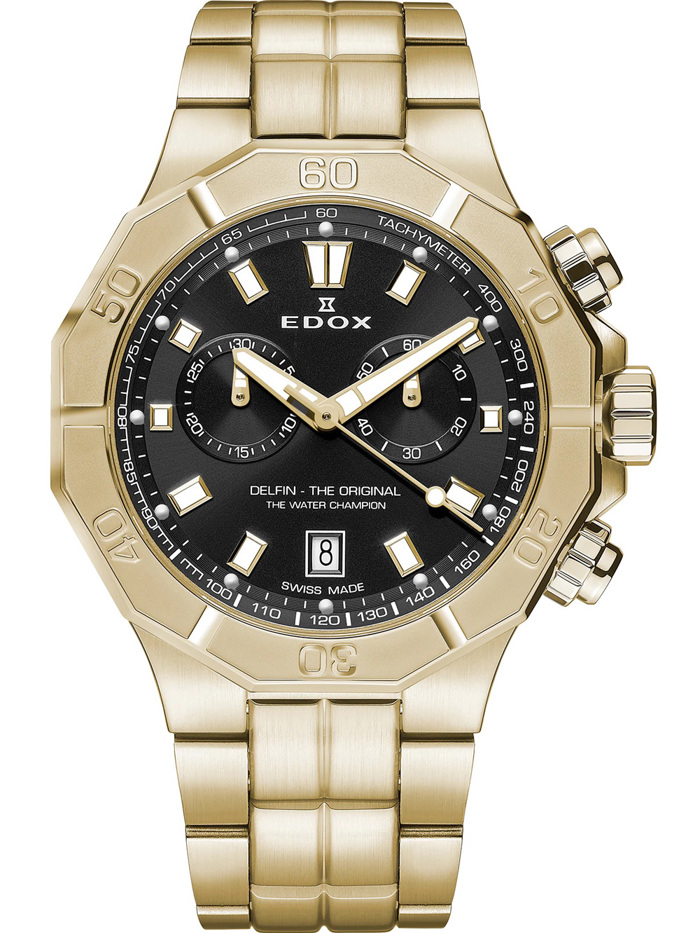 Edox Delfin Roloi Xronogafos Batarias me Xruso Metalliko Brasele 10113-37JM-NID