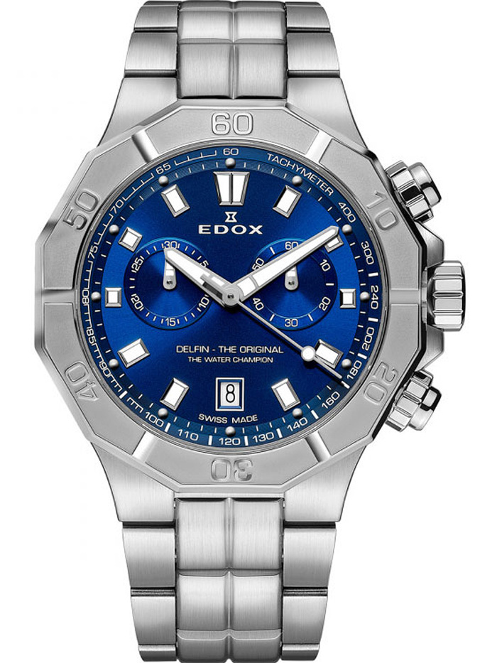 Edox Delfin Roloi Xronogafos Batarias me Asimi Metalliko Brasele 10113-3M-BUIN
