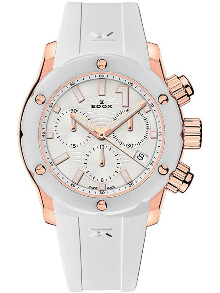 Edox CO-1 Roloi Xronogafos Batarias me Lefko Kaoutsouk Louraki 10225-37RB-BIR