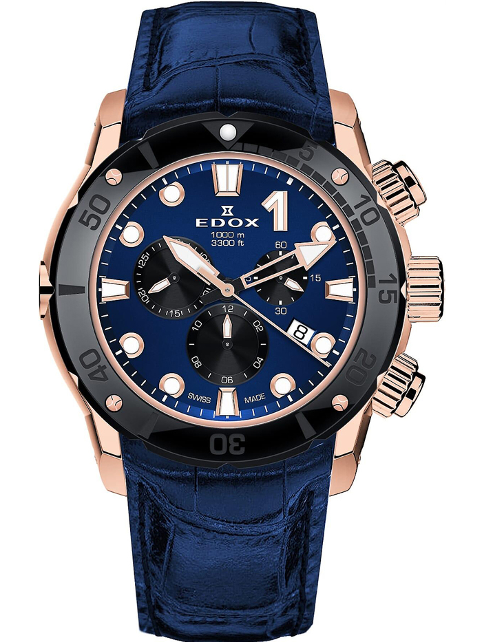 Edox CO-1 Roloi Xronogafos Batarias me Ble Dermatino Louraki 10242-TINR-BUIRN