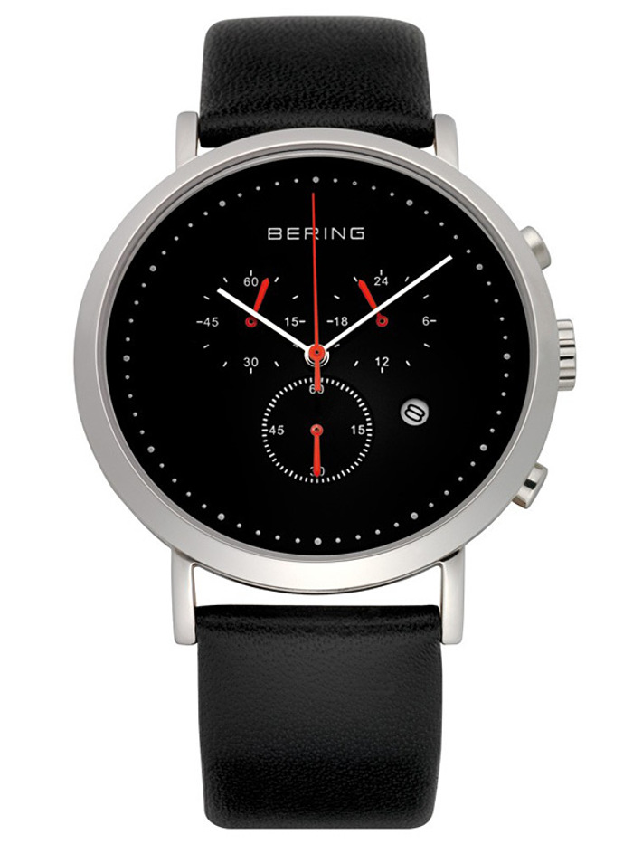 Bering Classic Roloi Xronogafos Batarias me Mavro Dermatino Louraki 10540-402