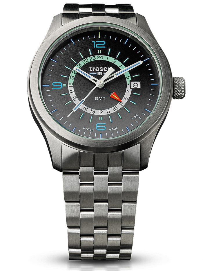 Traser H3 P59 Aurora GMT Roloi Batarias me Asimi Metalliko Brasele 107232