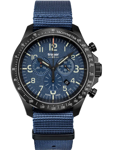 Traser H3 P67 Officer Nato Ρολόι Χρονογράφος Μπαταρίας με Μπλε Υφασμάτινο Λουράκι 109461
