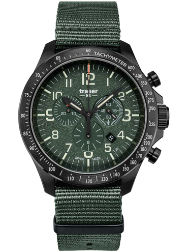 Traser H3 P67 Officer Nato Ρολόι Χρονογράφος Μπαταρίας με Πράσινο Υφασμάτινο Λουράκι 109463