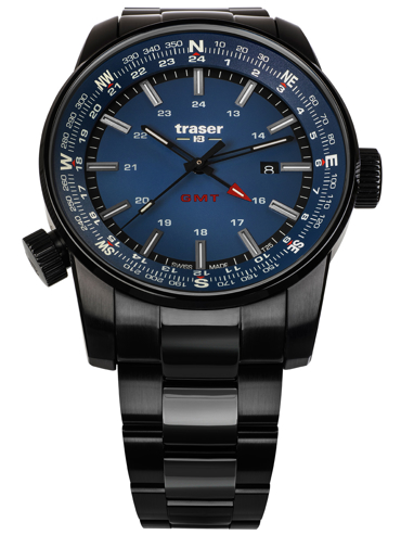 Traser H3 P68 Pathfinder GMT Ρολόι Μπαταρίας με Μαύρο Μεταλλικό Μπρασελέ 109524