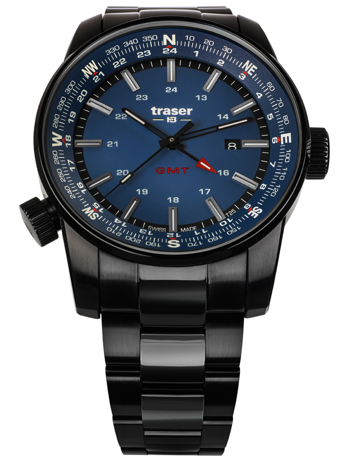 Traser H3 P68 Pathfinder GMT Roloi Batarias me Mavro Metalliko Brasele 109524