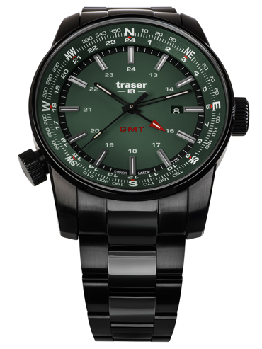 Traser H3 P68 Pathfinder GMT Ρολόι Μπαταρίας με Μαύρο Μεταλλικό Μπρασελέ 109525