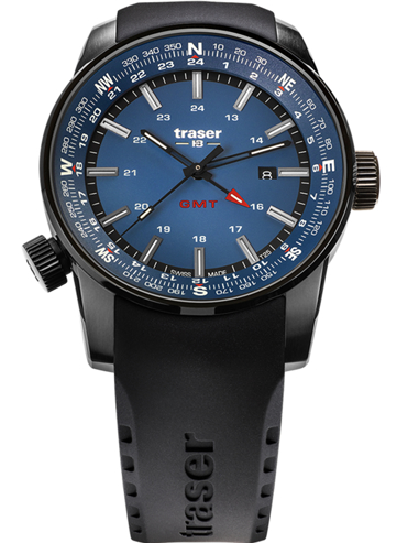 Traser H3 P68 Pathfinder GMT Ρολόι Μπαταρίας με Μαύρο Καουτσούκ Λουράκι 109743