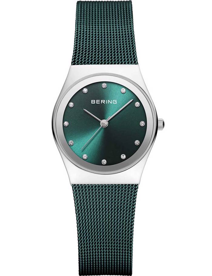 Bering Swarovski Crystals Roloi Batarias me Prasino Metalliko Brasele 12927-808