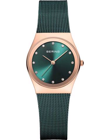 Bering Swarovski Crystals Ρολόι Μπαταρίας με Πράσινο Μεταλλικό Μπρασελέ 12927-868