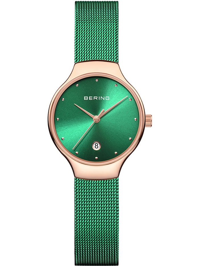 Bering Roloi Batarias me Prasino Metalliko Brasele 13326-868