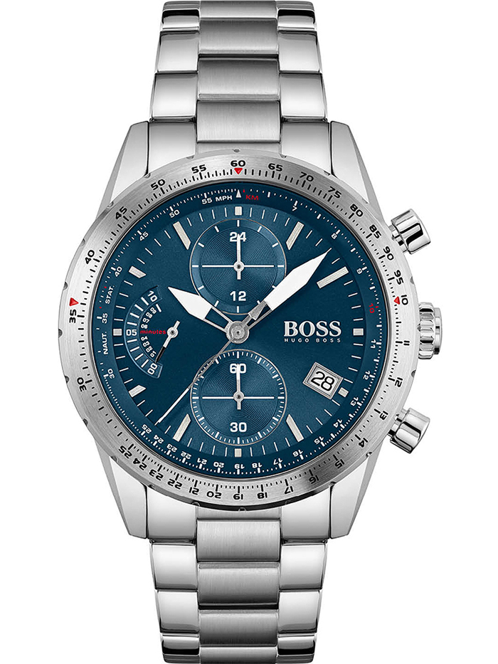 Hugo Boss Pilot Edition Roloi Xronogafos Batarias me Asimi Metalliko Brasele 1513850